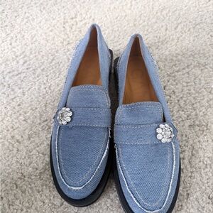 Ganni Blue Denim Loafers